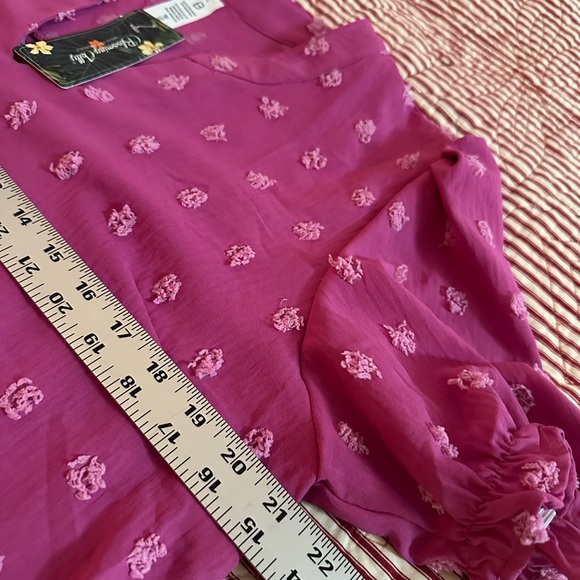 Pink Puff Sleeve Ruffled Mandarin Collar Blouse - Picture 5 of 8